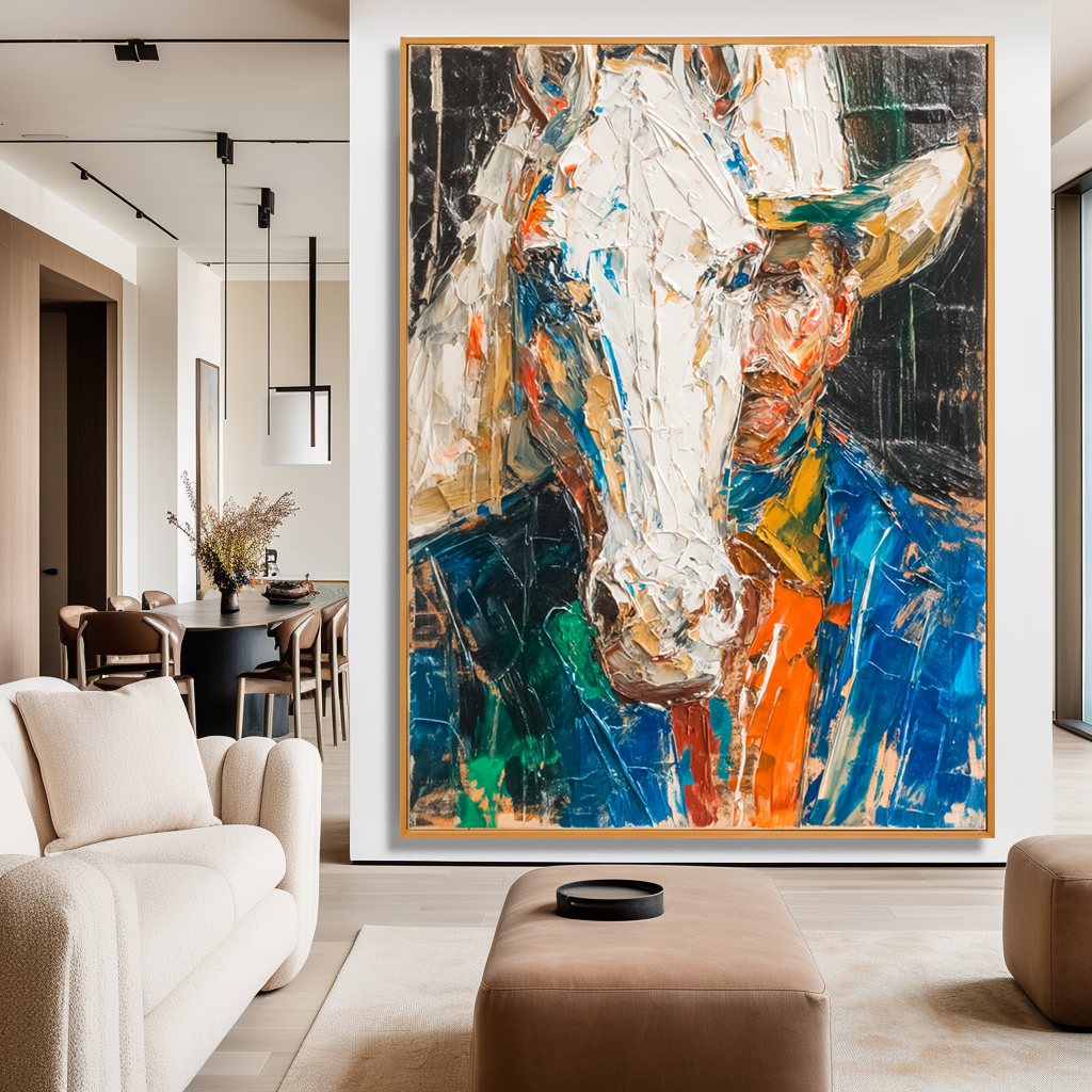Horse and Rider – Bold Abstract Oil Painting, Colorful Western Art, Hand-Painted Texture
