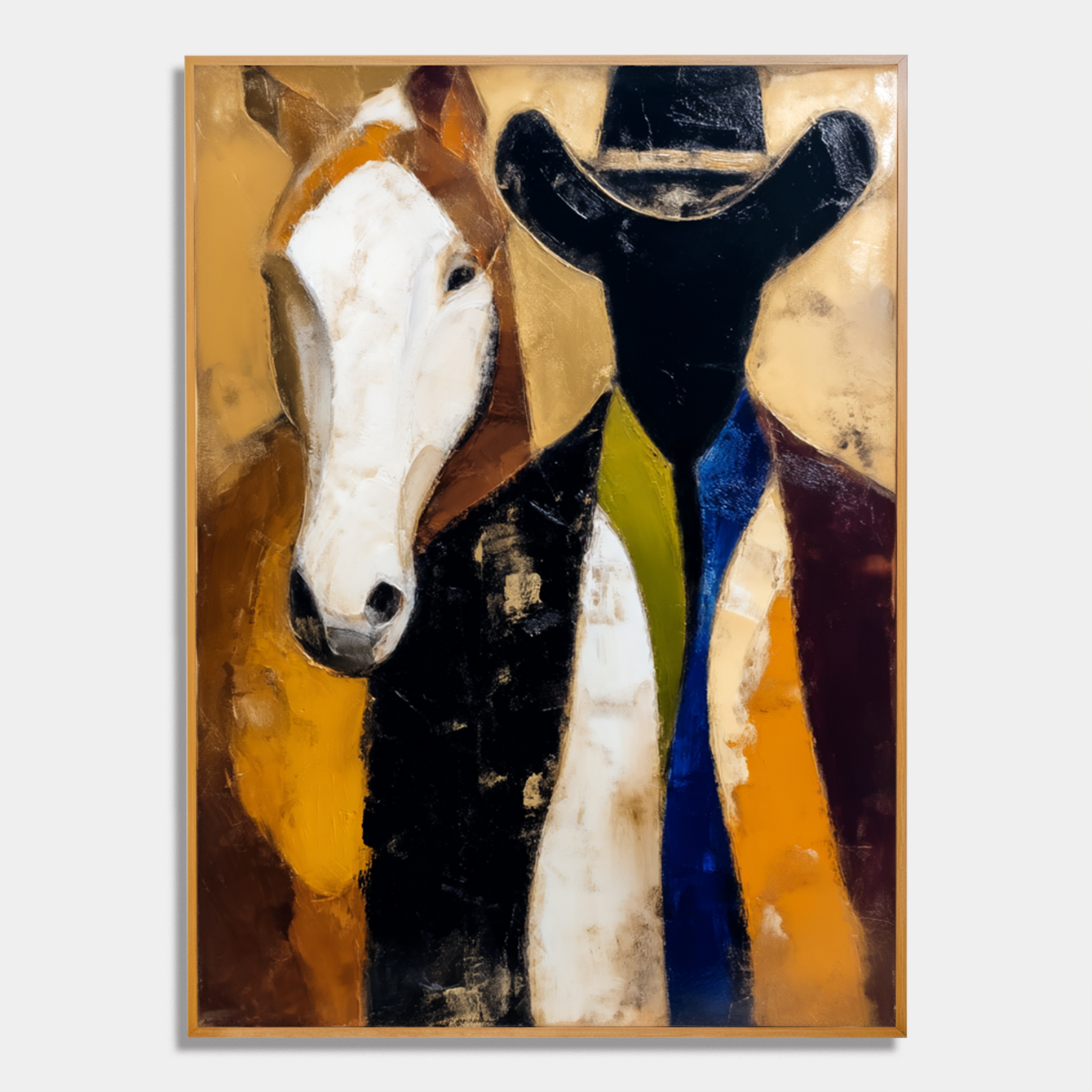 Horse and Rider Abstract Oil Painting – Western Cowboy Art, Hand-Painted
