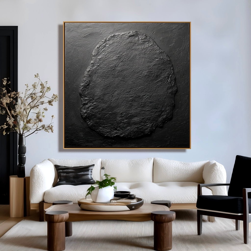 Abstract black textured artwork with organic form and unique texture