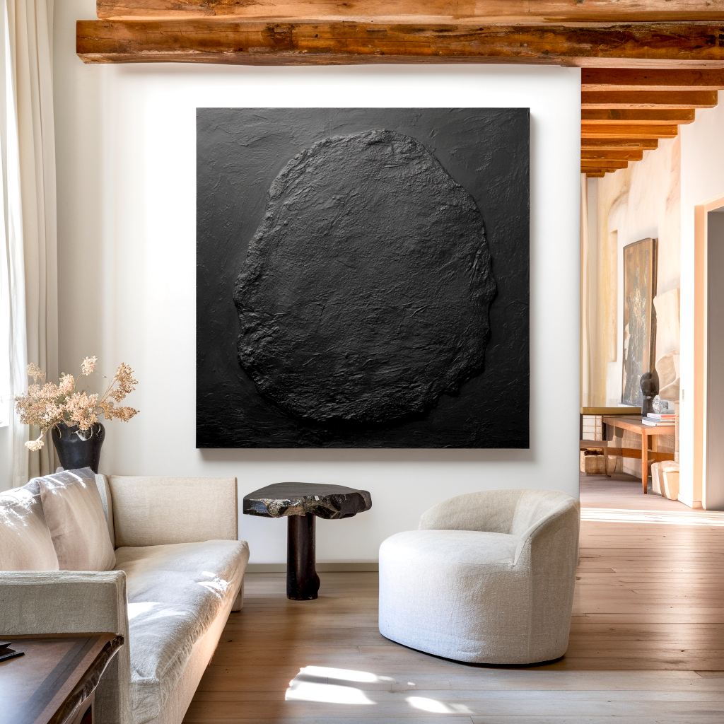 Abstract black textured artwork with organic form and unique texture