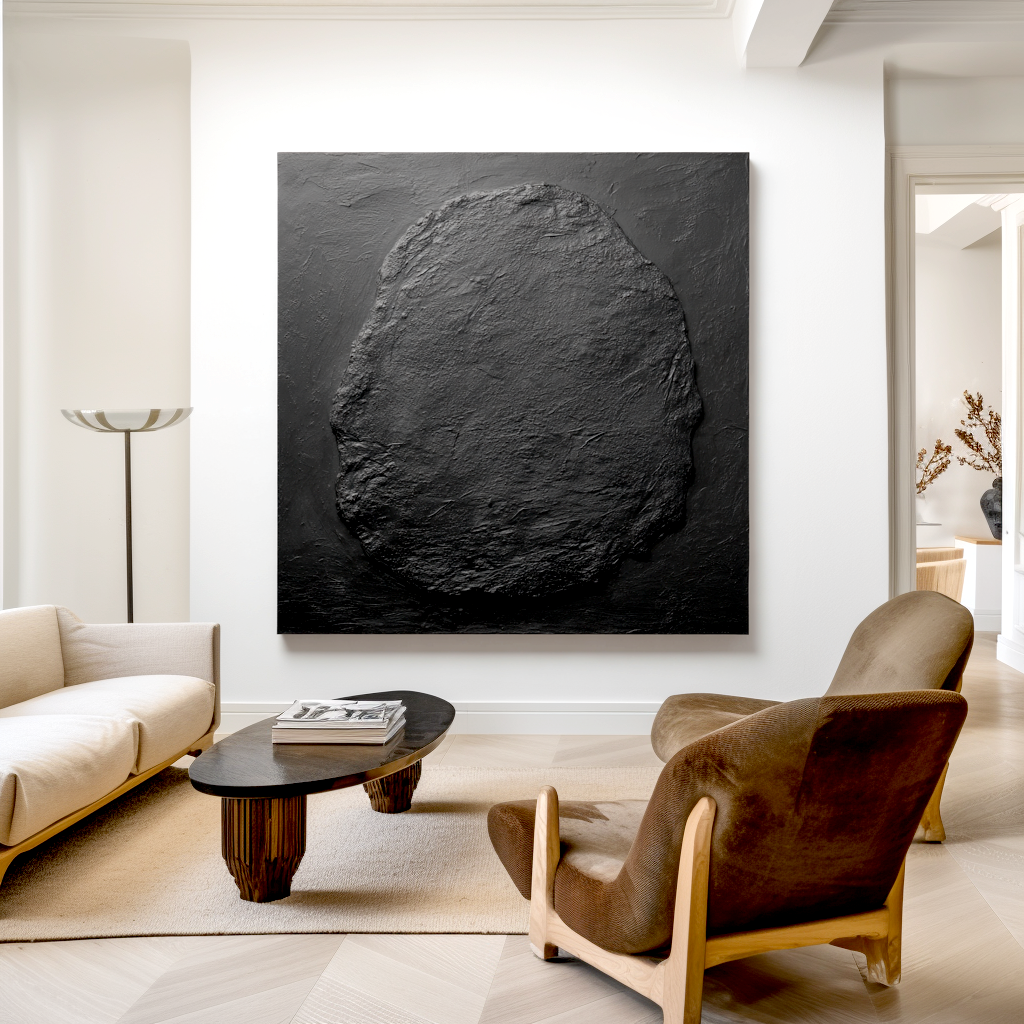 Abstract black textured artwork with organic form and unique texture