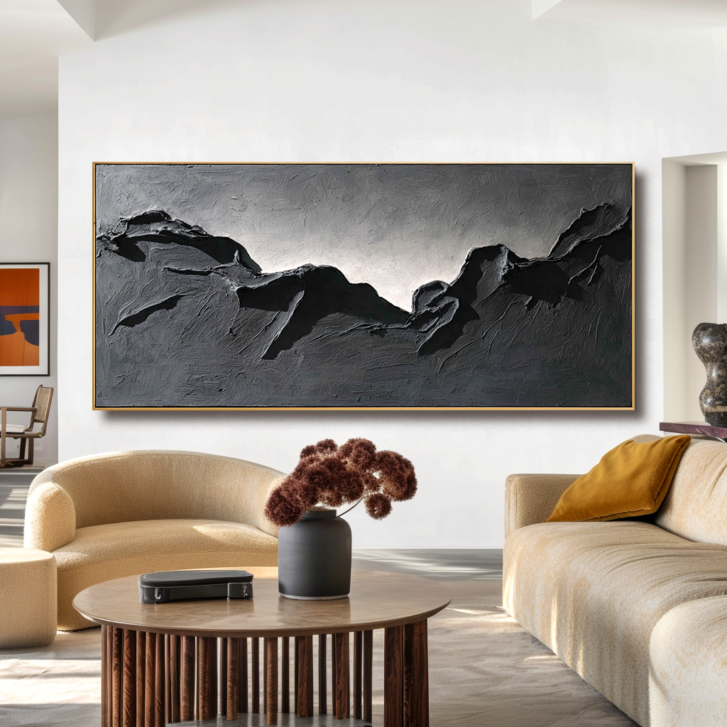 Abstract textured mountain landscape in black and white.