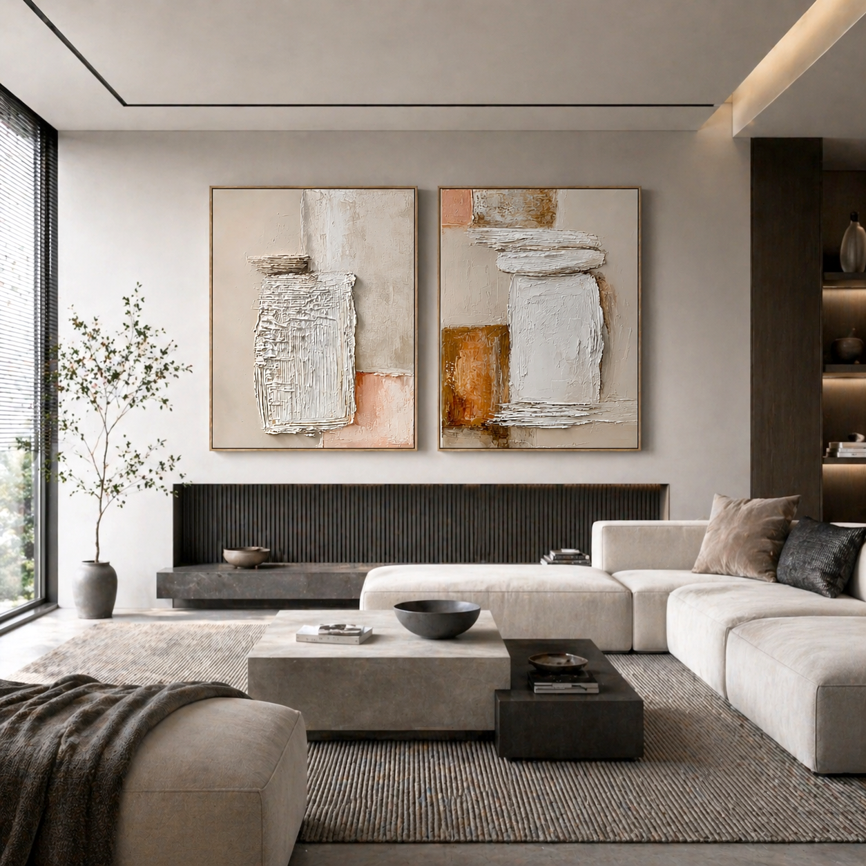 Neutral Textured Abstract Wall Art Set – Minimalist Wabi-Sabi Canvas