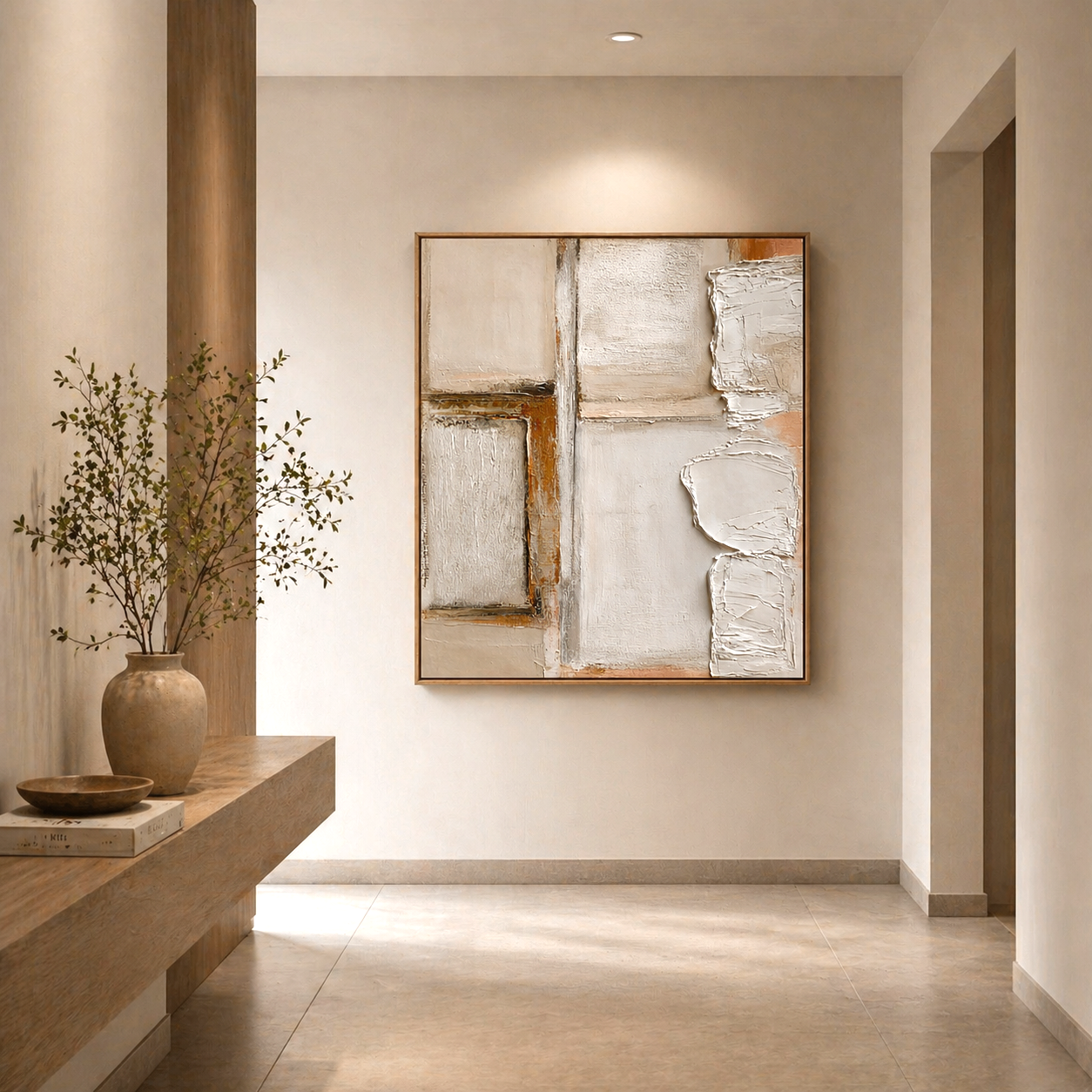 Textured neutral abstract wall art with minimalist wabi-sabi design