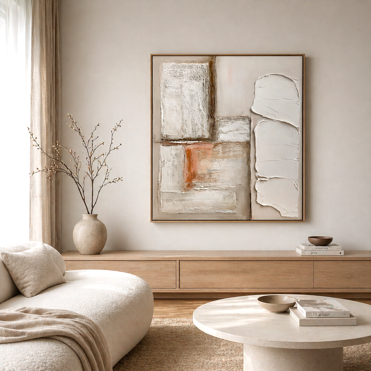Wabi-sabi textured wall art with neutral minimalist design