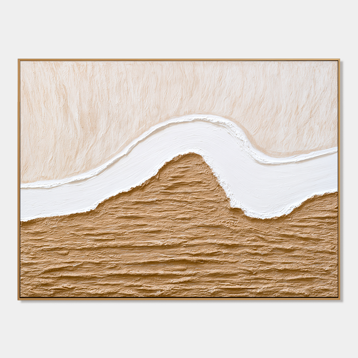 Neutral textured abstract wall art with flowing white curve