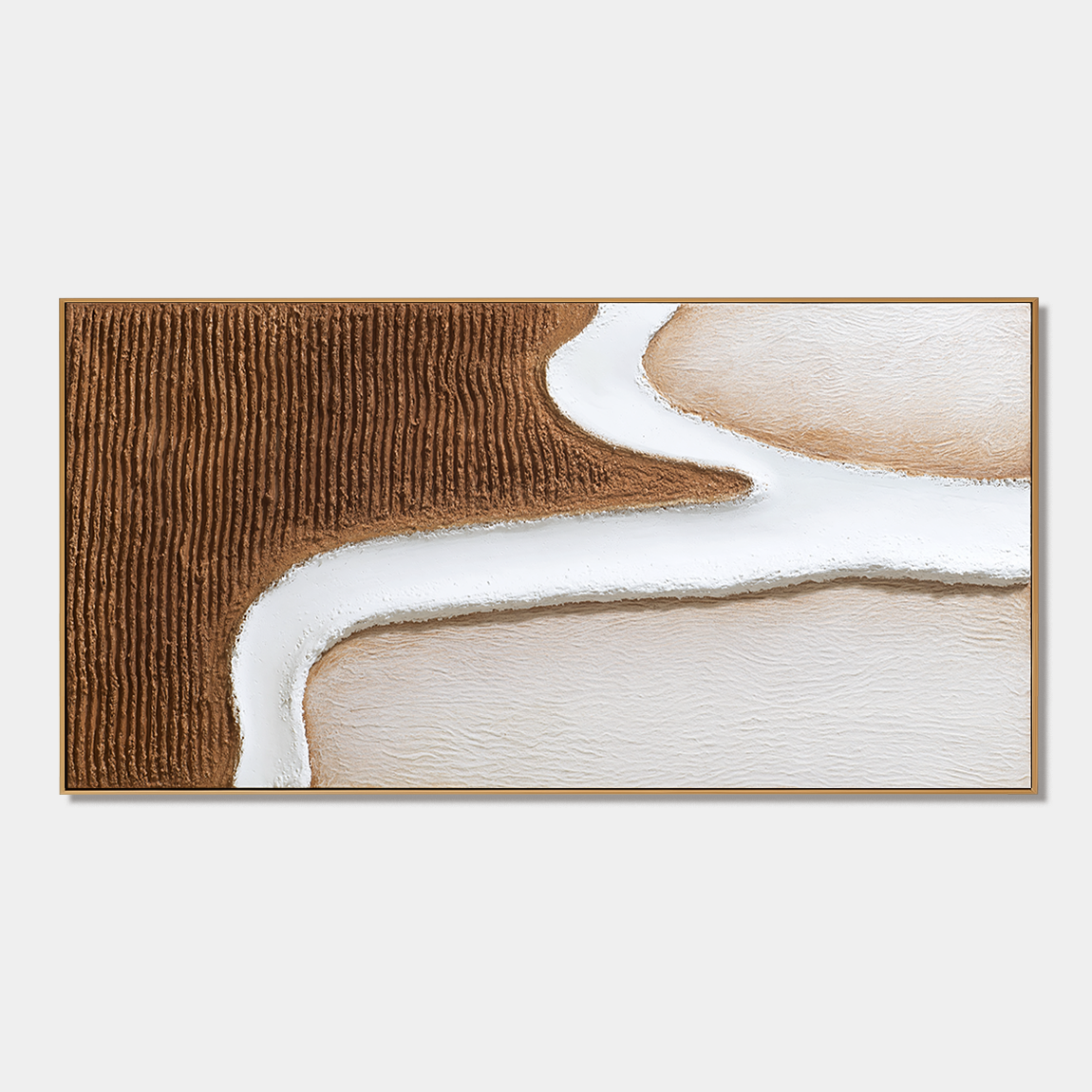 Neutral minimalist textured wall art with flowing white line