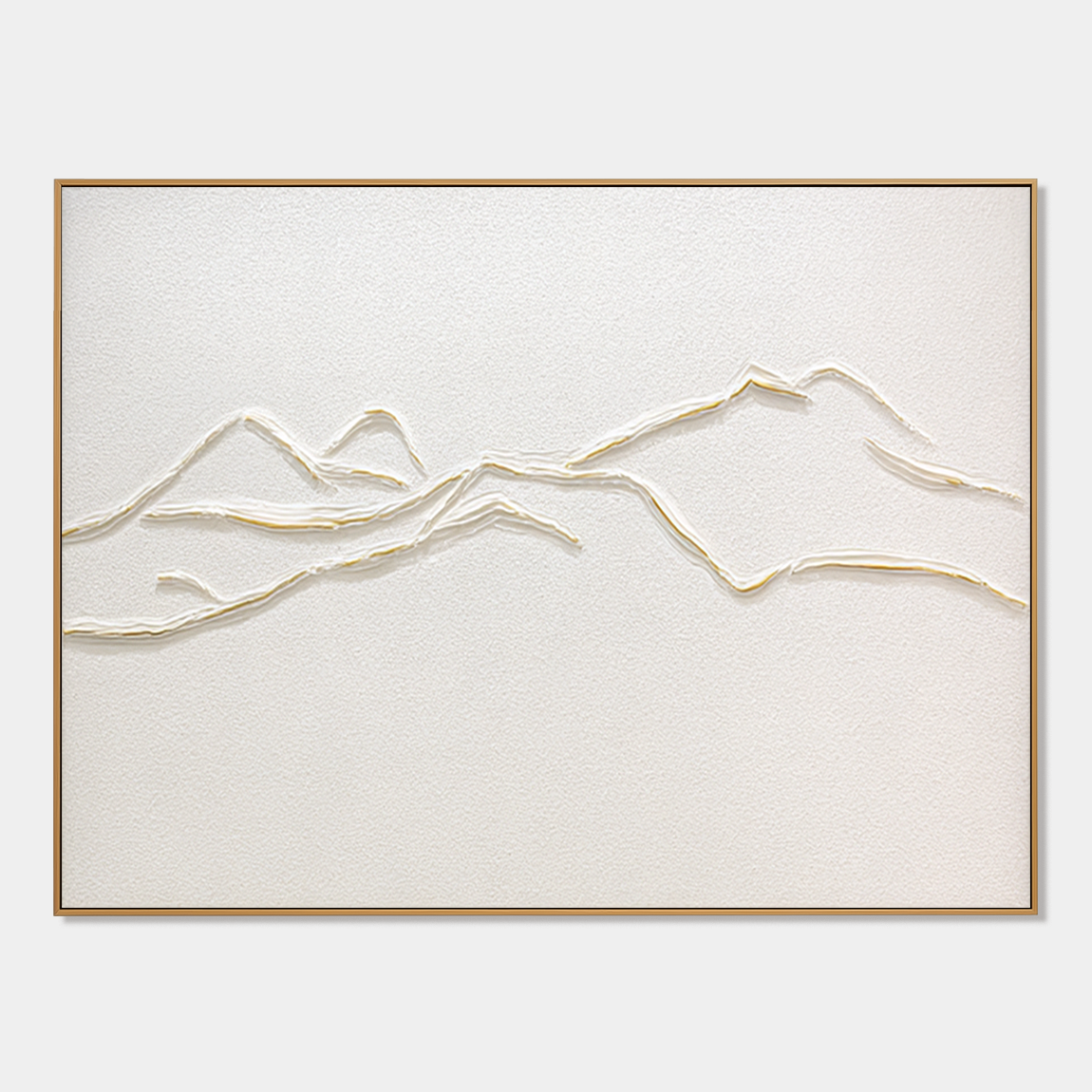 Minimalist white textured mountain wall art with 3D raised lines