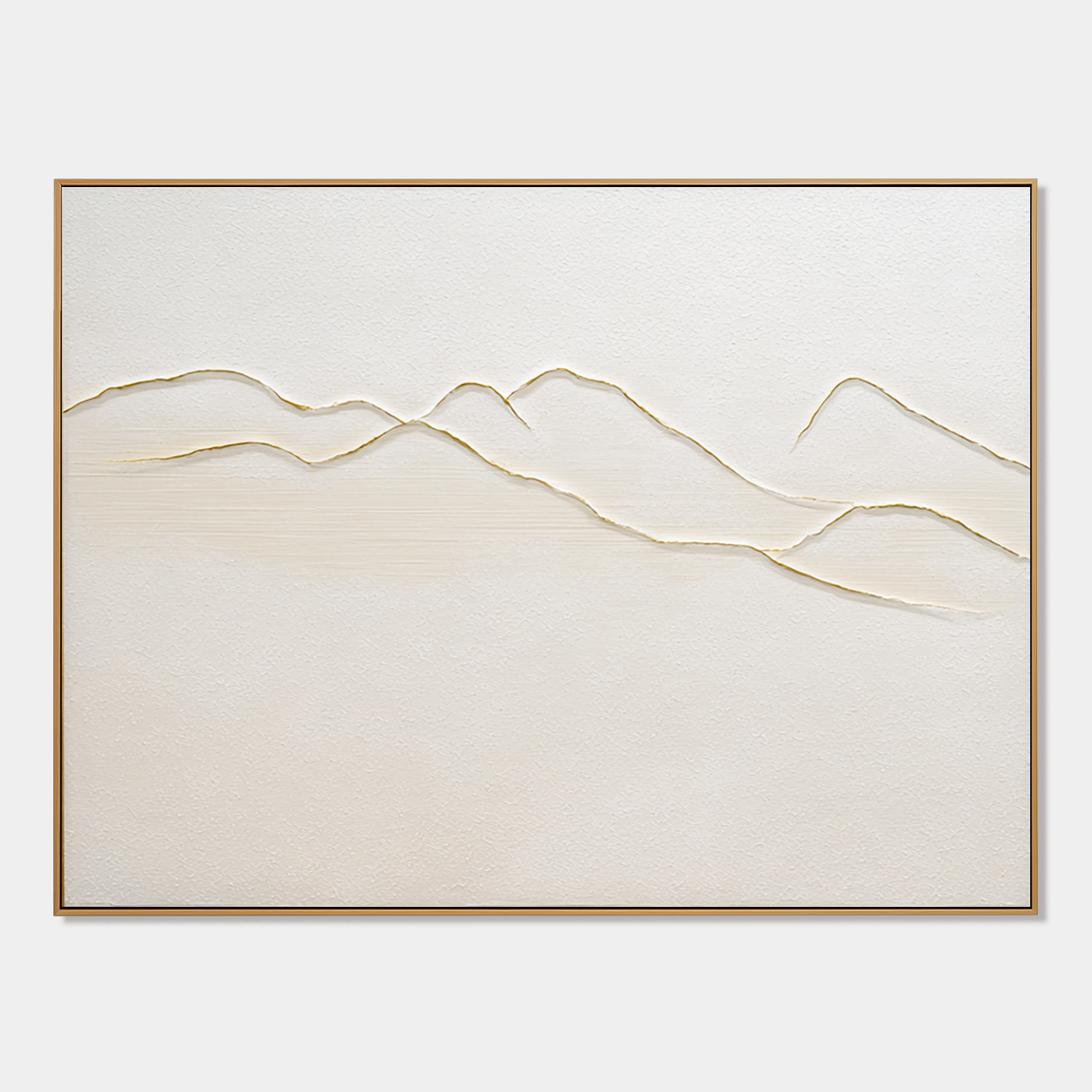Minimalist beige textured mountain wall art with 3D raised lines