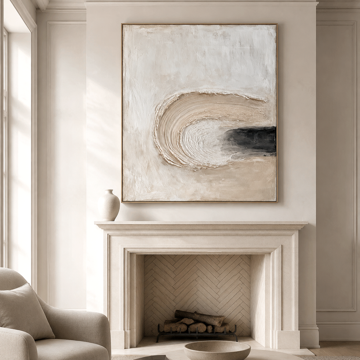 Neutral Abstract Brushstroke - Hand-Painted Textured Wall Art