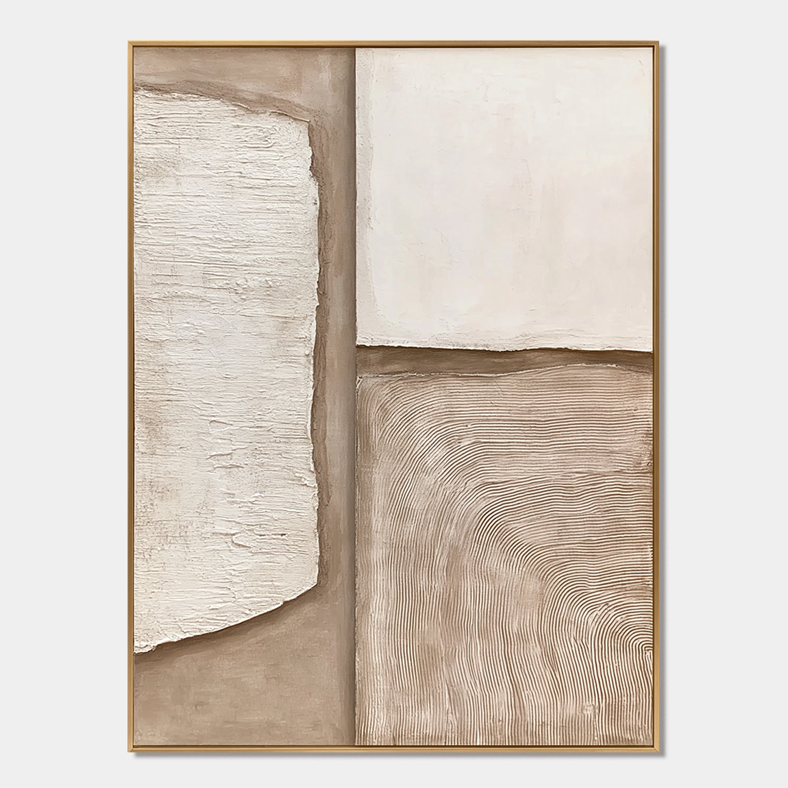 Neutral textured abstract wall art with hand-painted minimalist design in beige