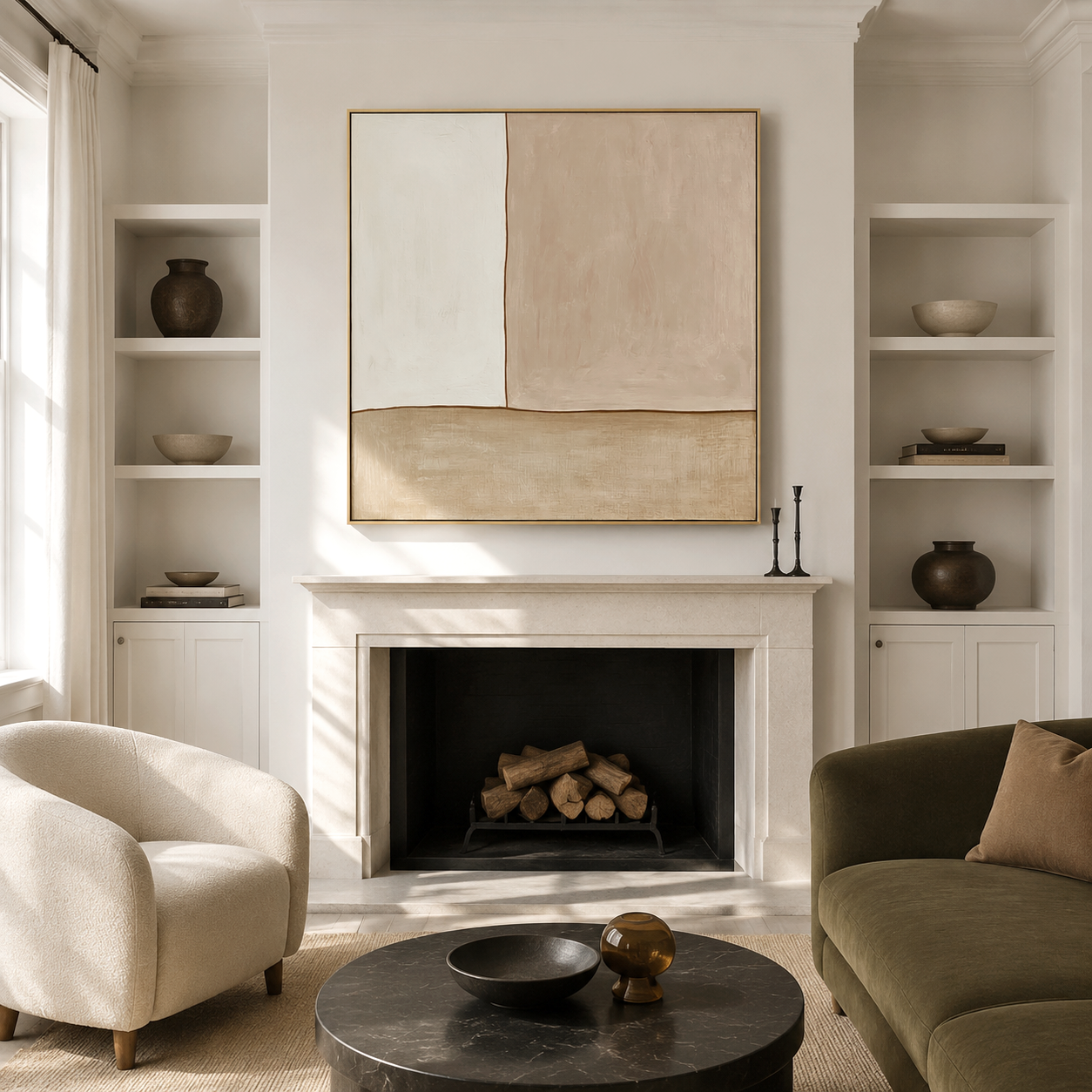 Hand-painted neutral minimalist abstract wall art with textured beige and brown tones