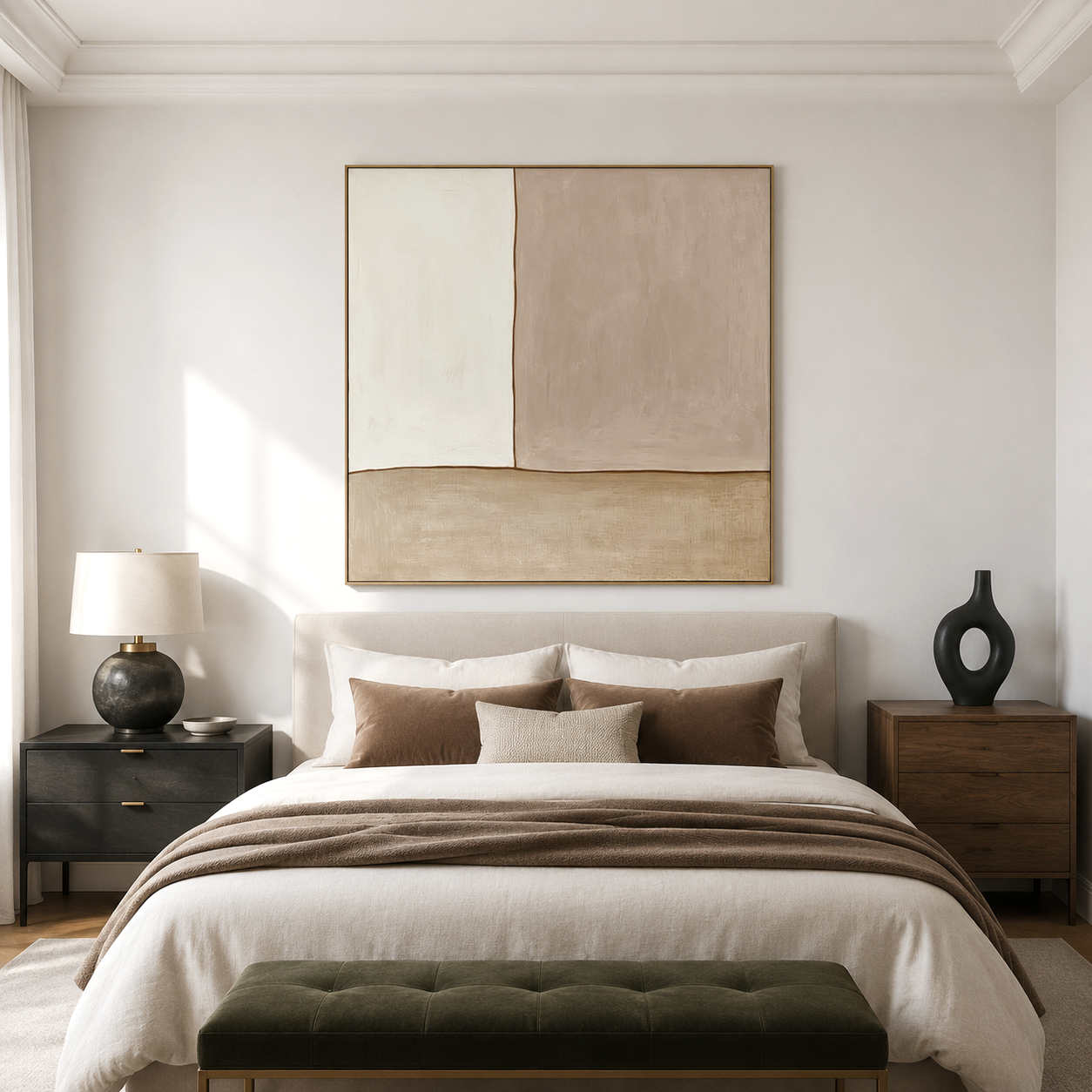 Hand-painted neutral minimalist abstract wall art with textured beige and brown tones
