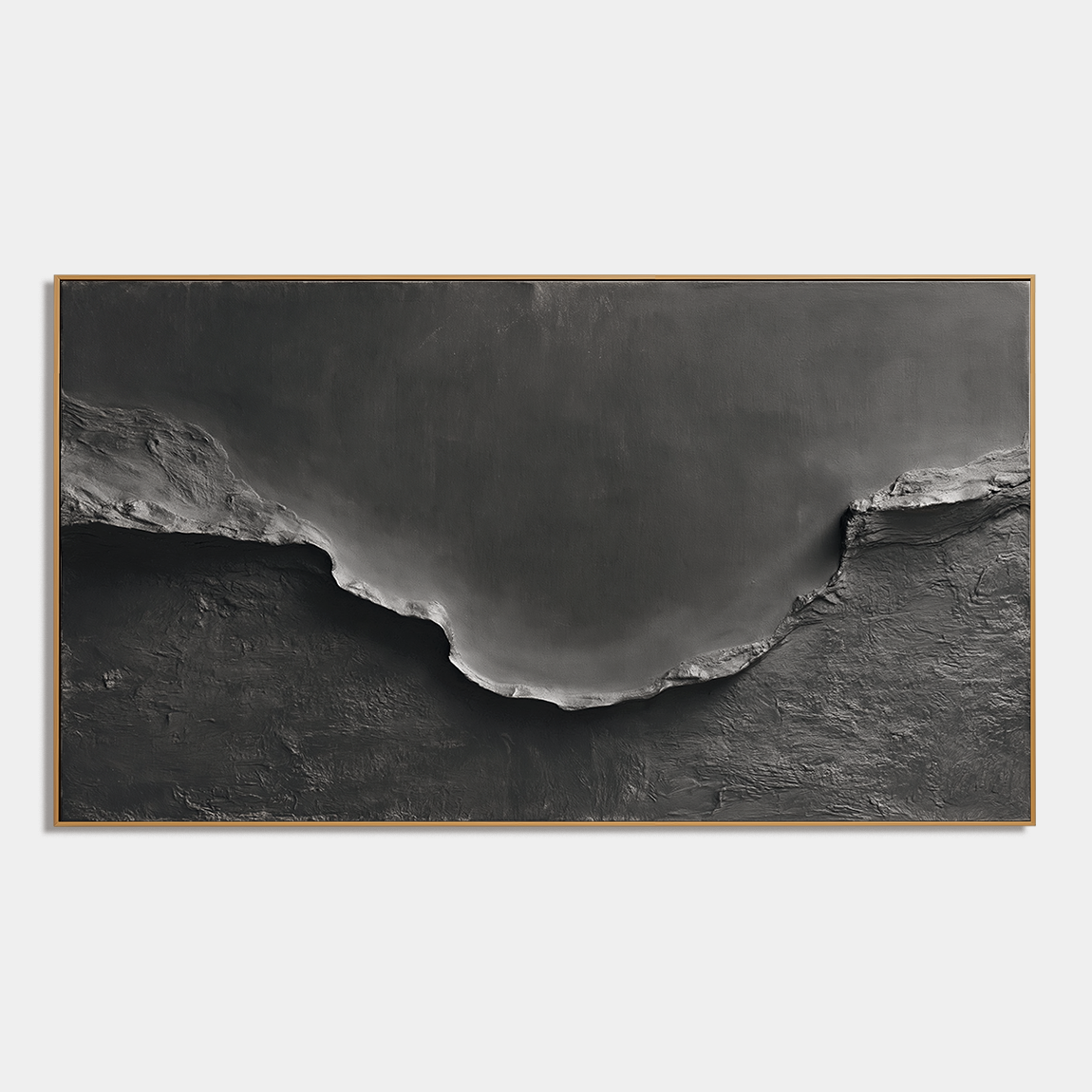 Hand-painted black textured abstract landscape wall art with 3D surface