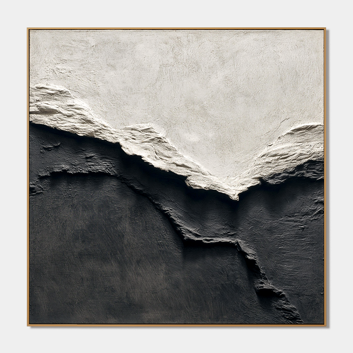 Hand-painted monochrome textured abstract landscape wall art in black and white