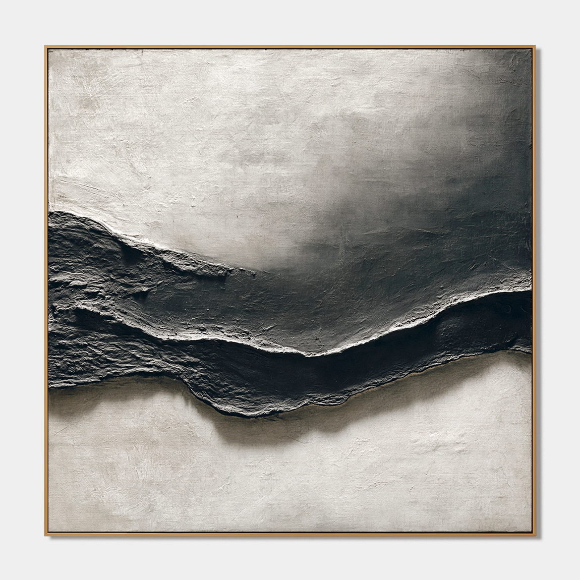 Hand-painted black and white textured abstract wall art with 3D layers