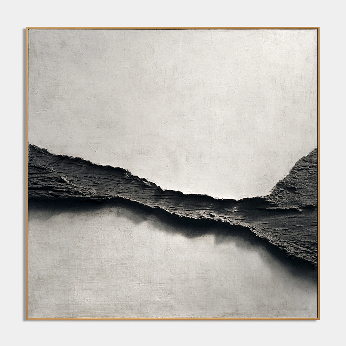Black and white abstract textured wall art with 3D impasto effect