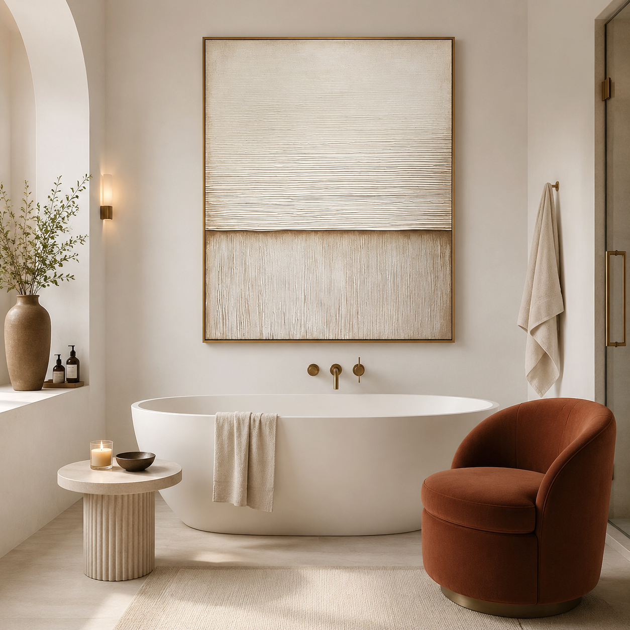 Minimalist textured wall art with cream and beige vertical and horizontal textures