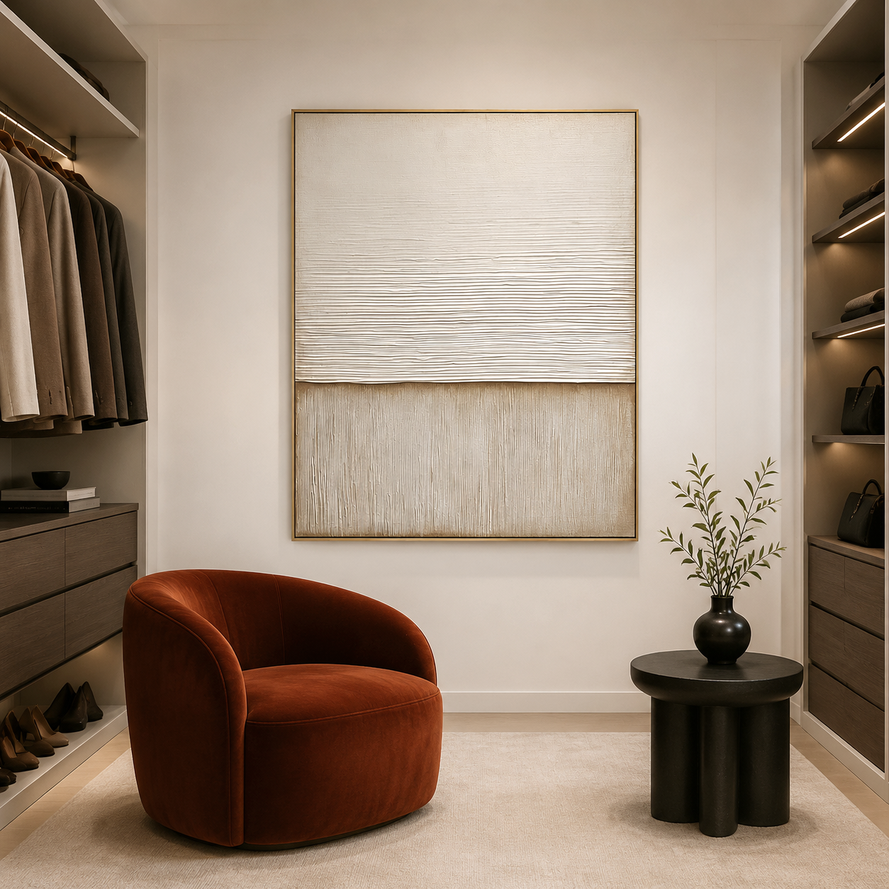 Minimalist textured wall art with cream and beige vertical and horizontal textures