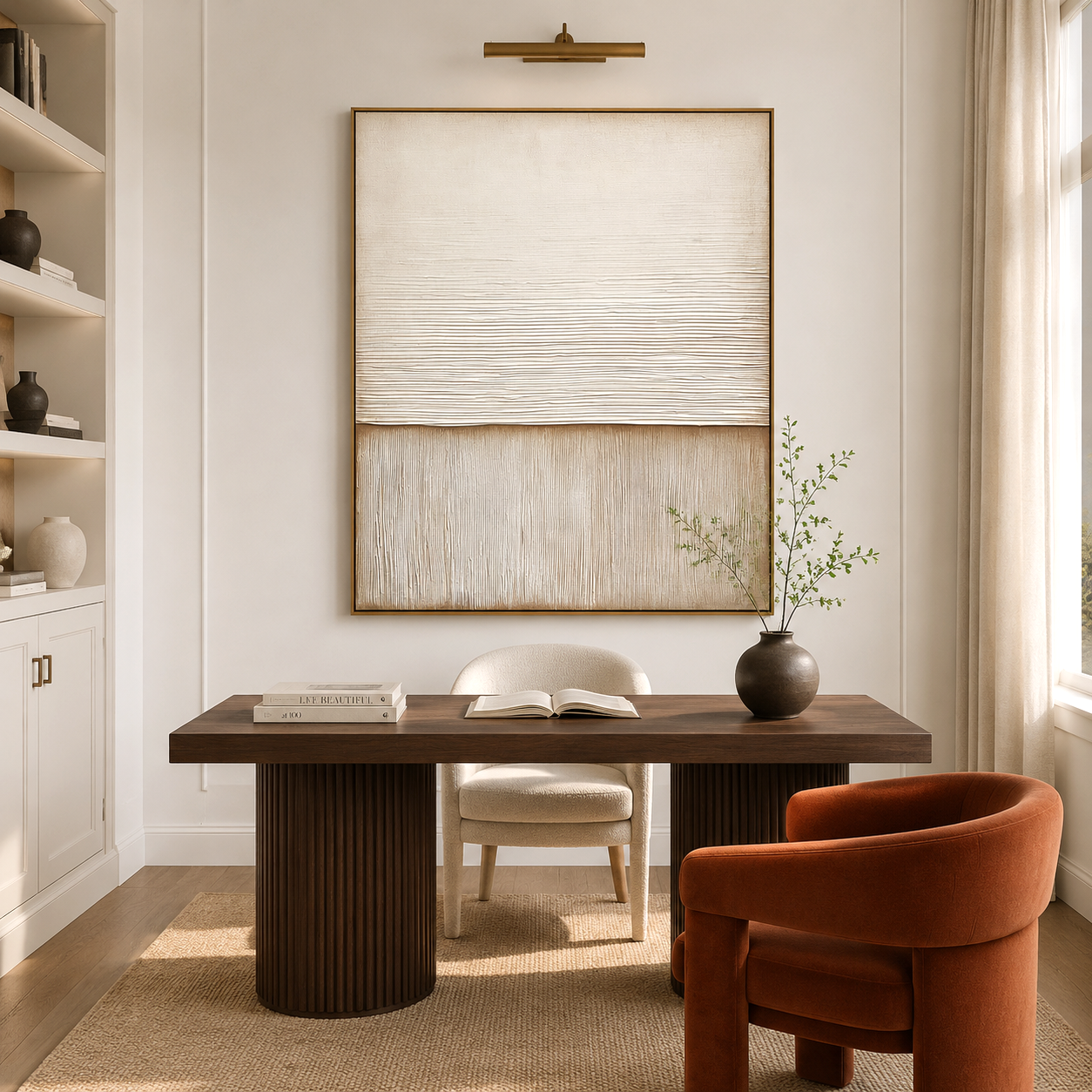 Minimalist textured wall art with cream and beige vertical and horizontal textures