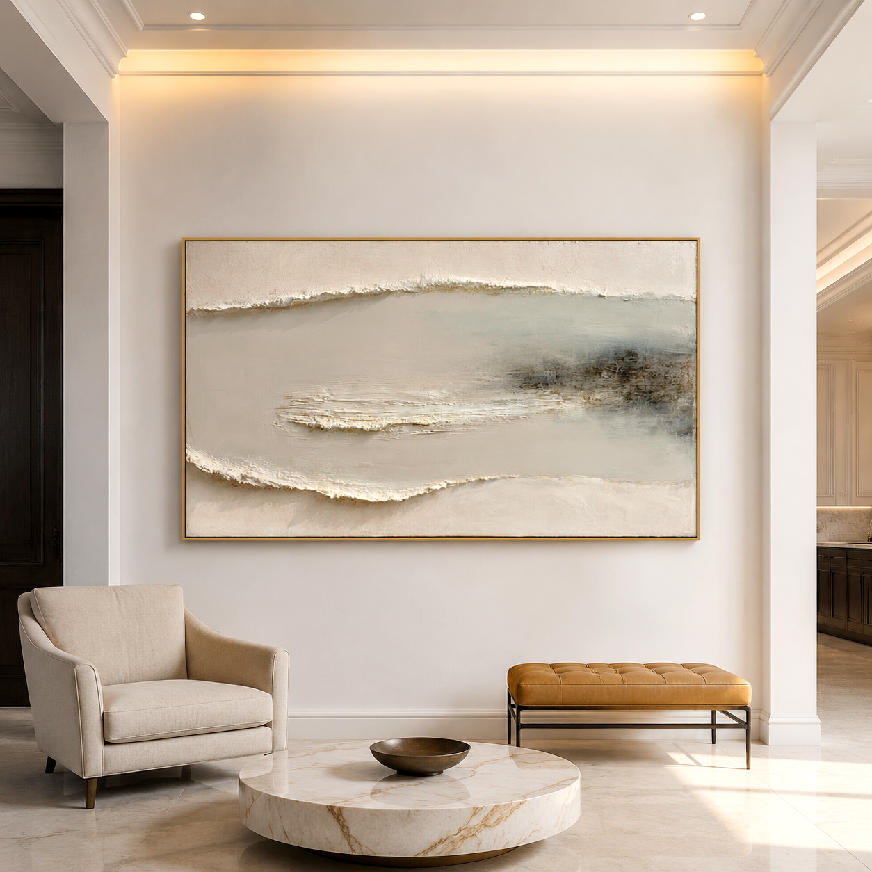 Serene Horizon textured abstract wall art in neutral tones
