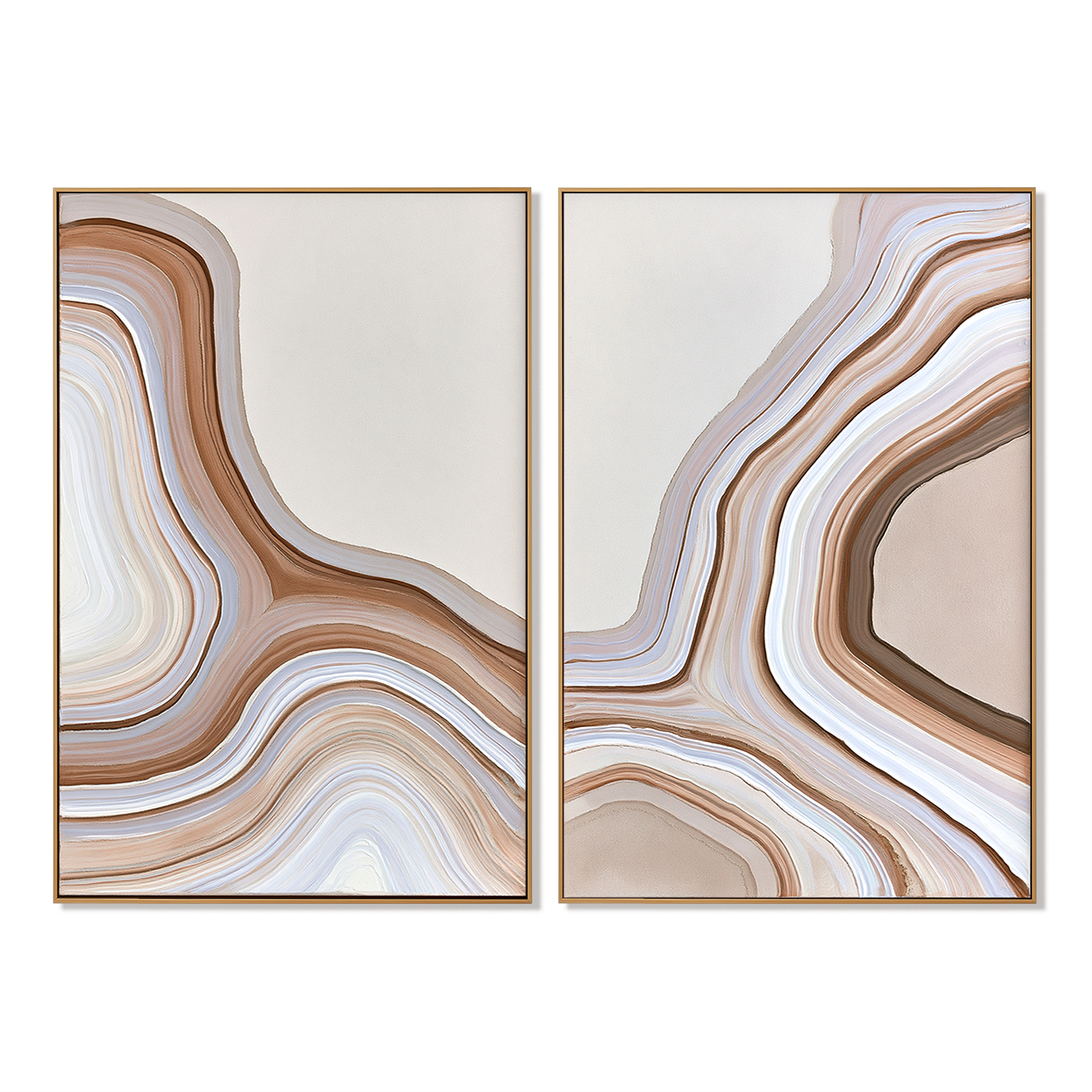 Earthy Flow minimalist abstract diptych wall art in beige and brown tones