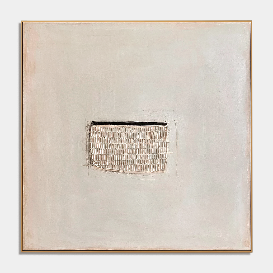 Minimalist neutral textured abstract wall art with central plaster block detail on soft cream background