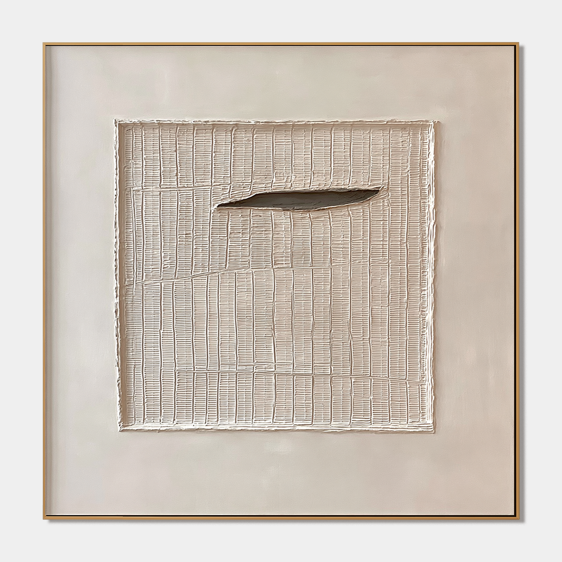 Neutral textured abstract wall art with cream background and raised central panel detail