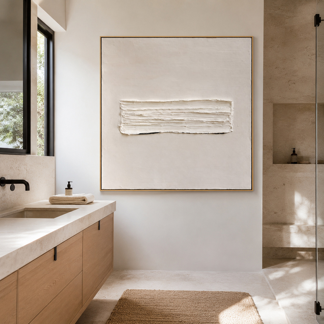 Quiet White Line – Minimalist Textured Abstract Wall Art