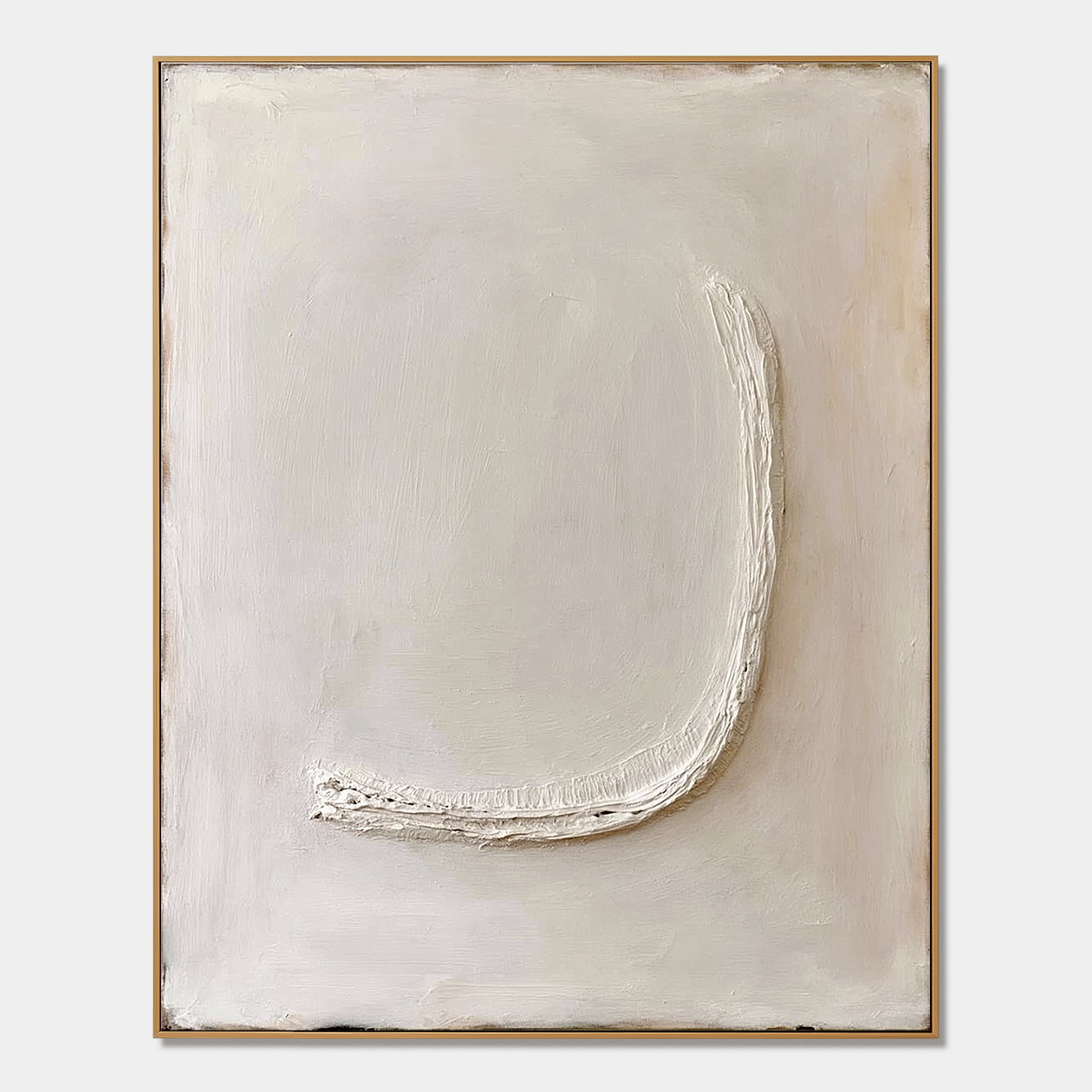 Minimalist textured abstract wall art with raised white arc on soft cream beige background