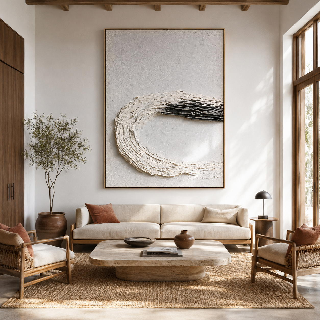 Blue textured abstract wall art with raised white curved brushstrokes and deep navy accents on a pale blue background