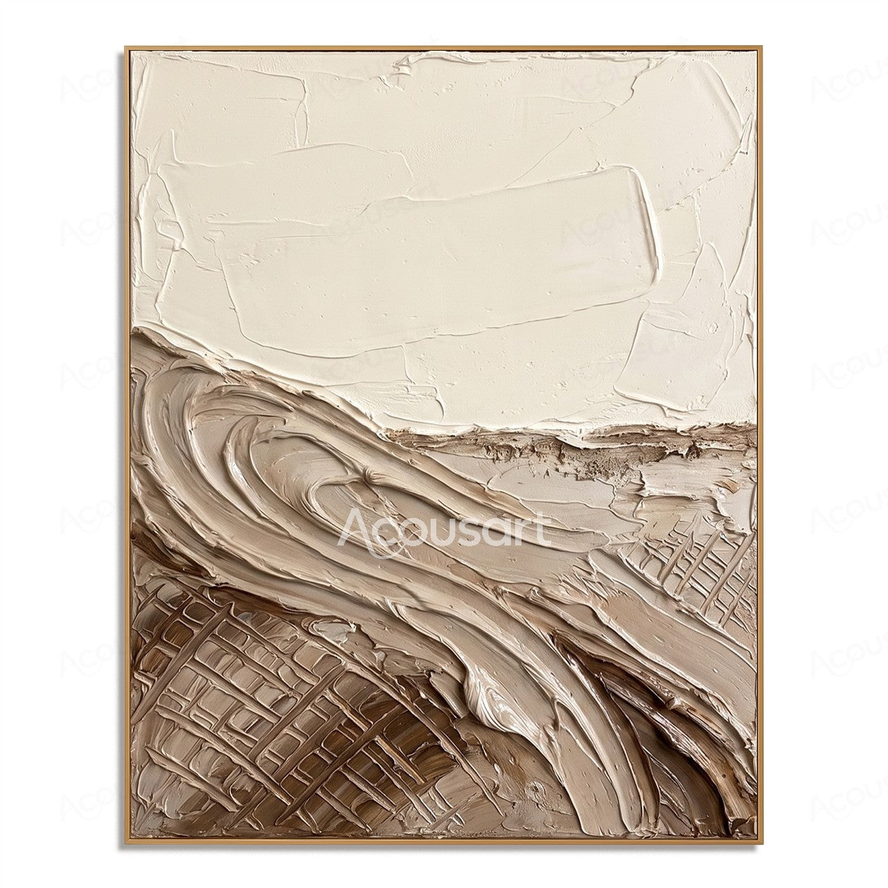 Beige textured abstract wall art with layered organic brushstrokes and natural stone-like shapes