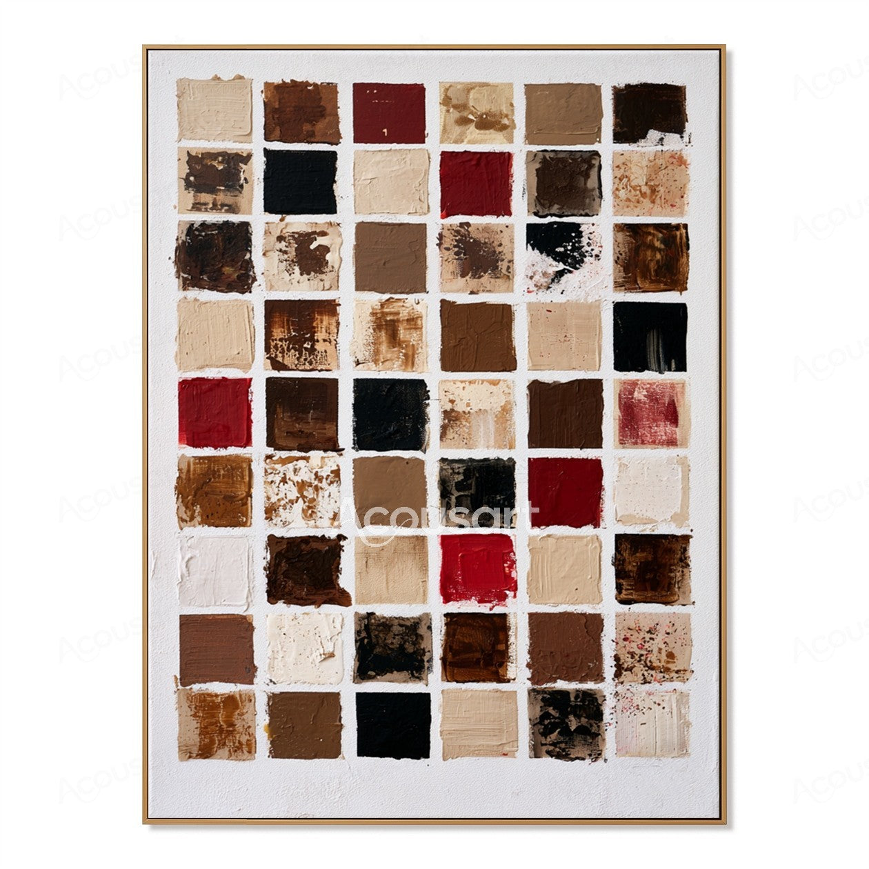 Modern abstract textured wall art with colorful paint squares in a grid pattern