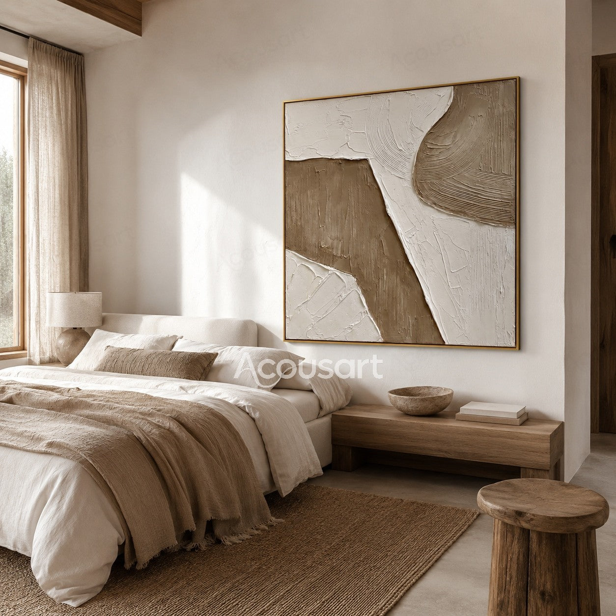 Neutral textured abstract wall art in beige, cream, and taupe