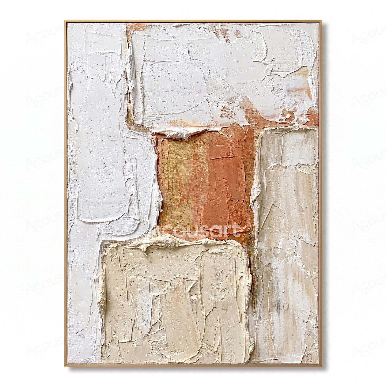 Neutral textured abstract wall art in white, cream, beige, and terracotta