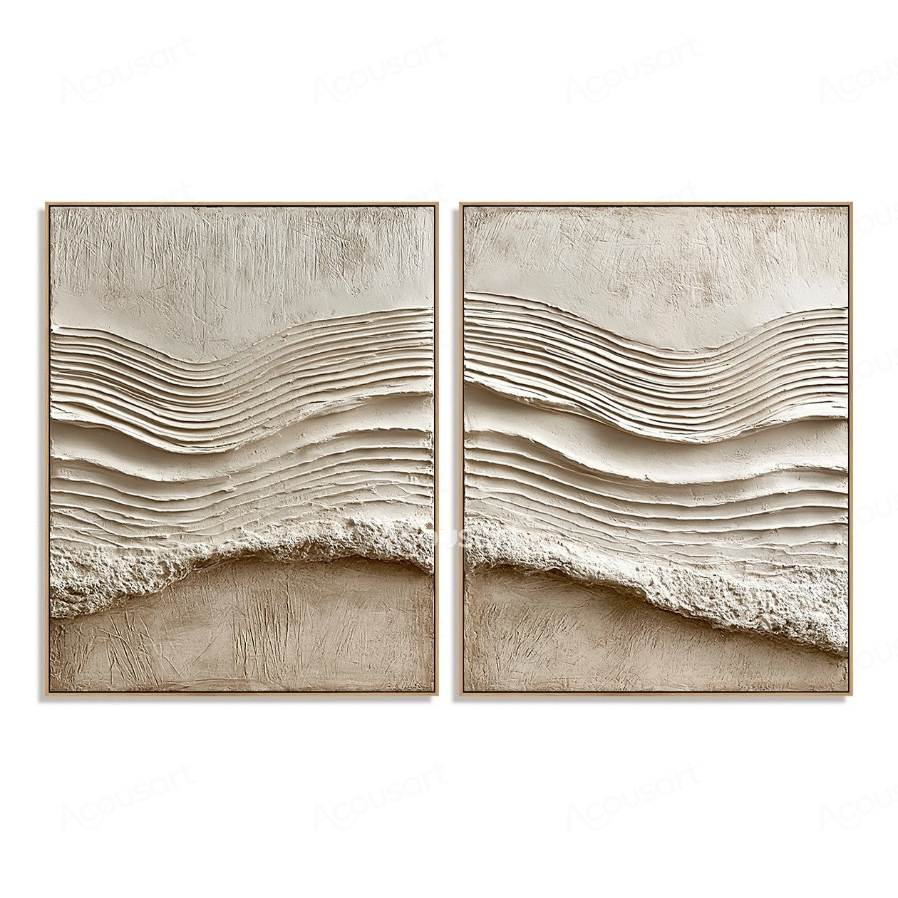 Neutral beige textured abstract wall art with raised flowing wave lines and minimalist design