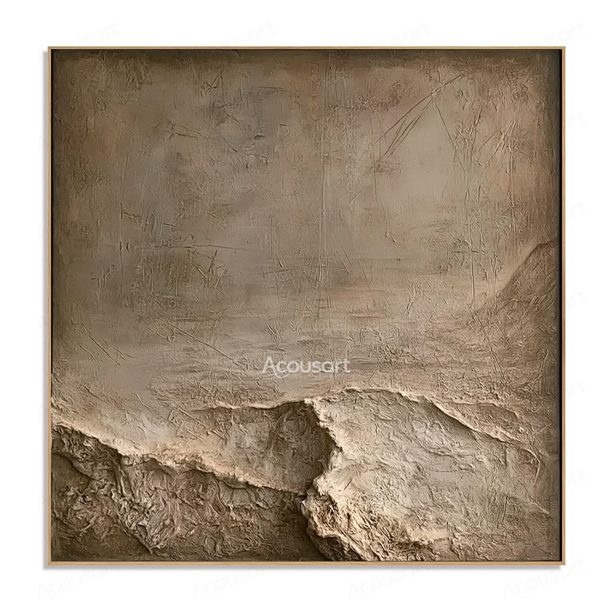 Neutral textured abstract stone wall art with layered beige rock texture and natural landscape design