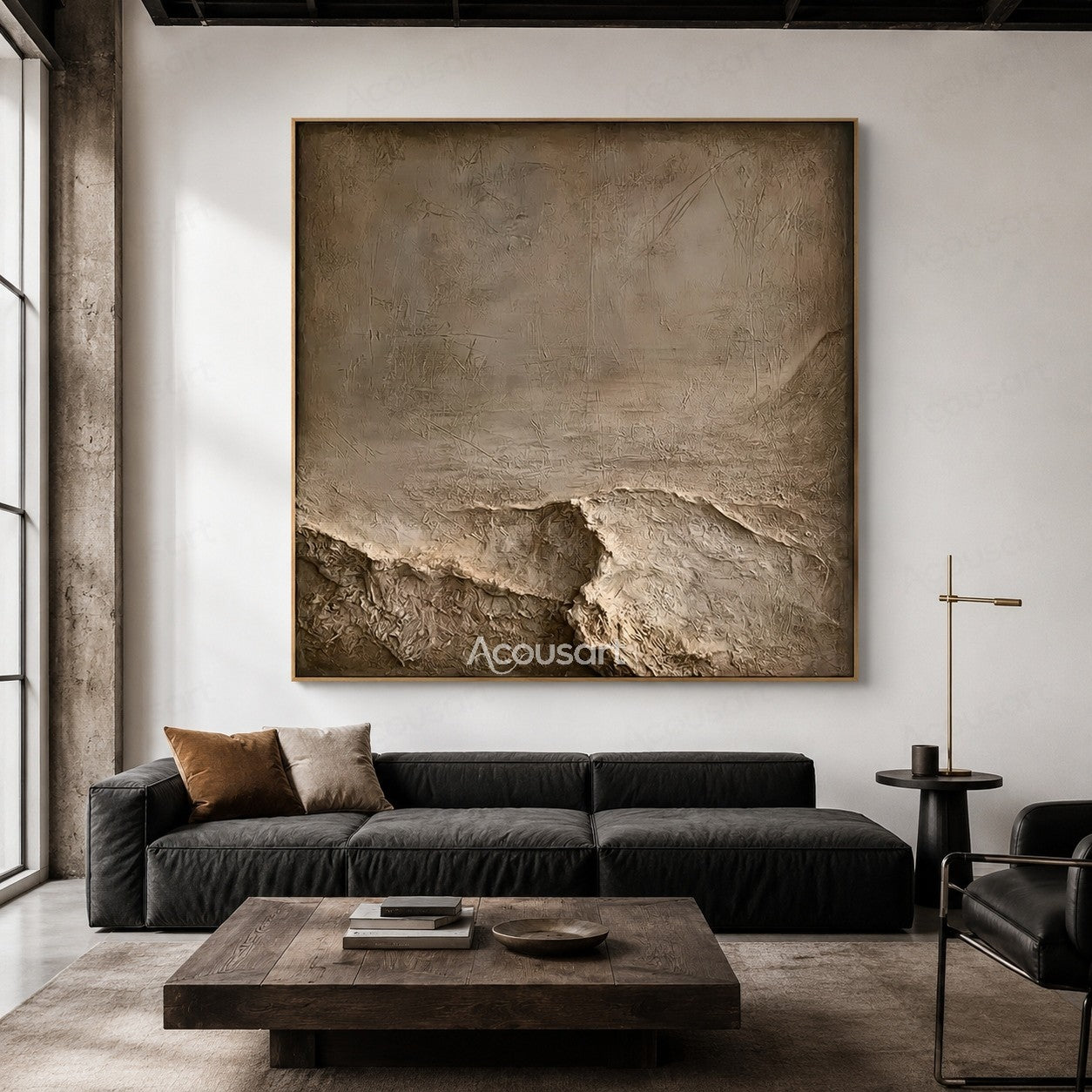 Neutral textured abstract stone wall art with layered beige rock texture and natural landscape design