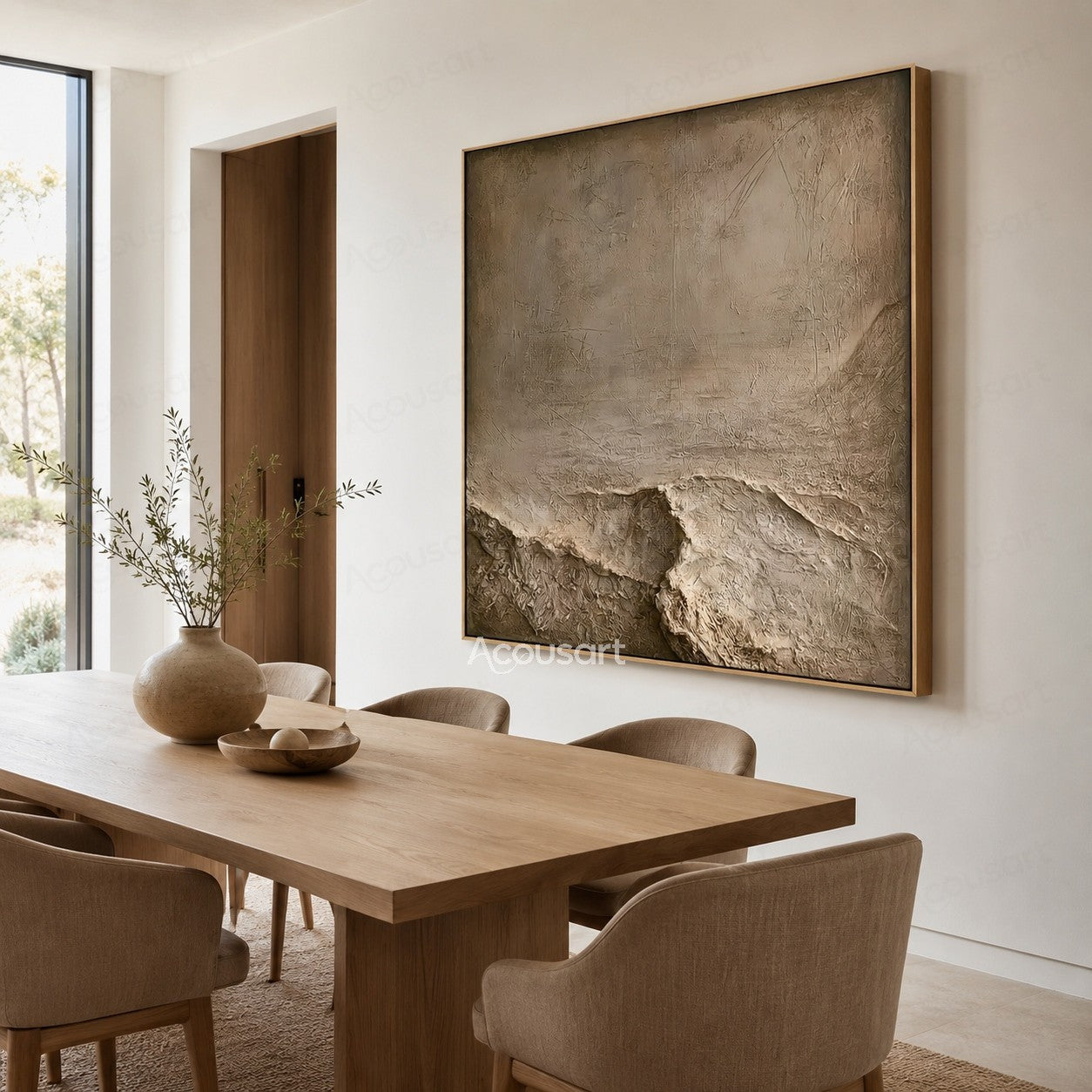 Neutral textured abstract stone wall art with layered beige rock texture and natural landscape design