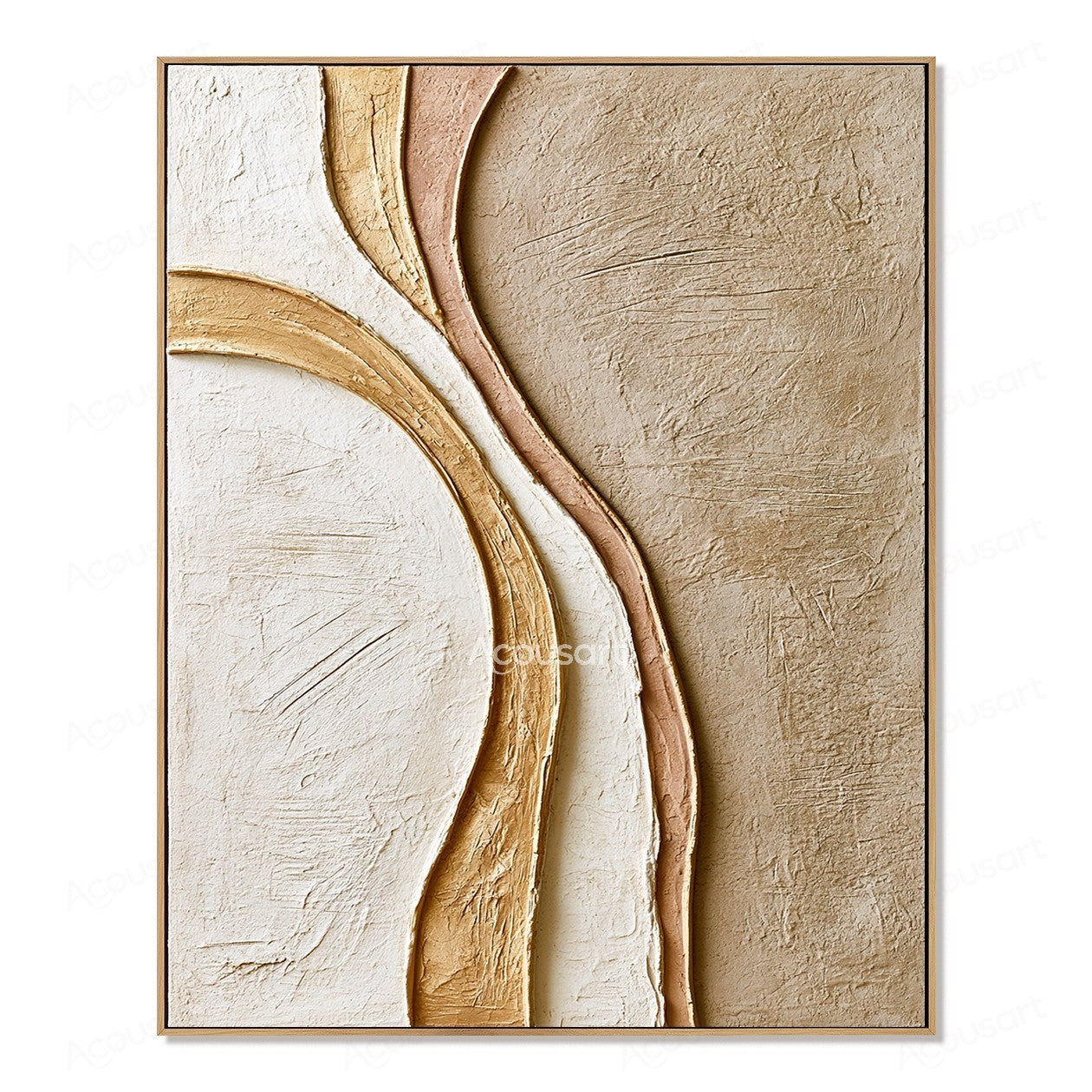 Neutral textured abstract wall art with curved lines in cream, beige, blush, and warm sand tones