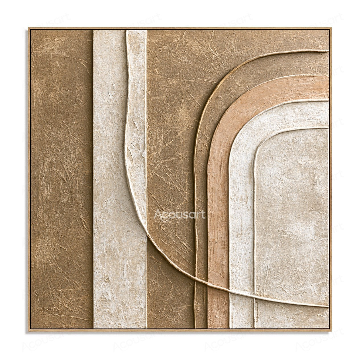 Neutral textured abstract wall art with layered curved shapes in beige and cream tones