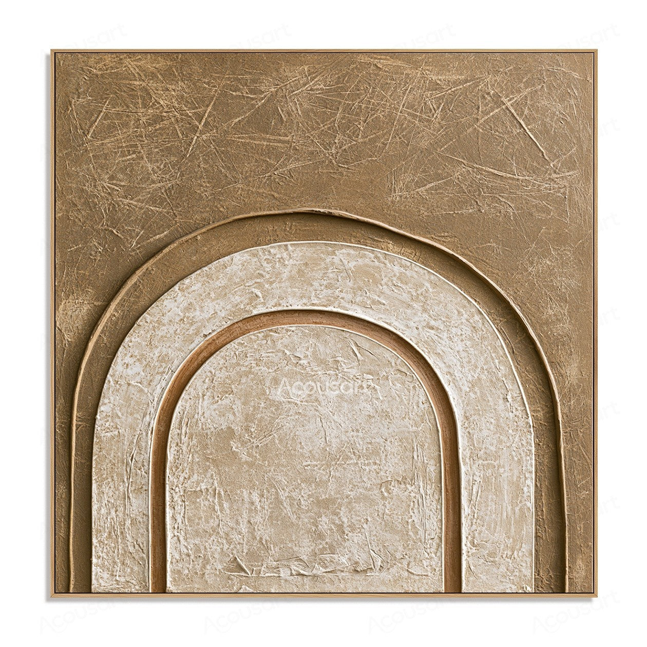 Neutral textured abstract arch wall art with layered cream and beige curved shapes