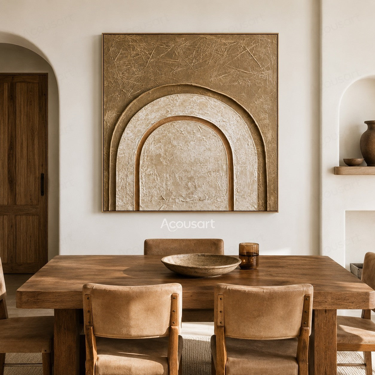 Neutral textured abstract arch wall art with layered cream and beige curved shapes