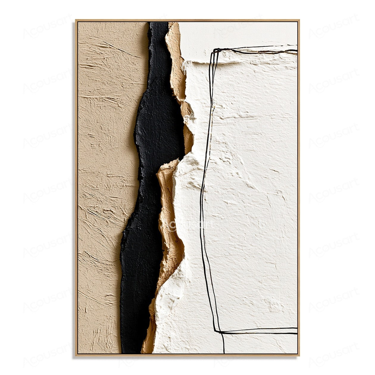 Minimalist textured abstract wall art with cream, ivory, beige, and black layered details