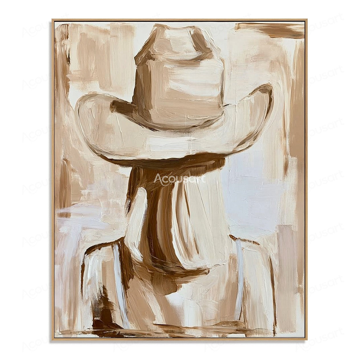 Textured cowboy hat wall art with neutral beige and brown tones in a rustic western style