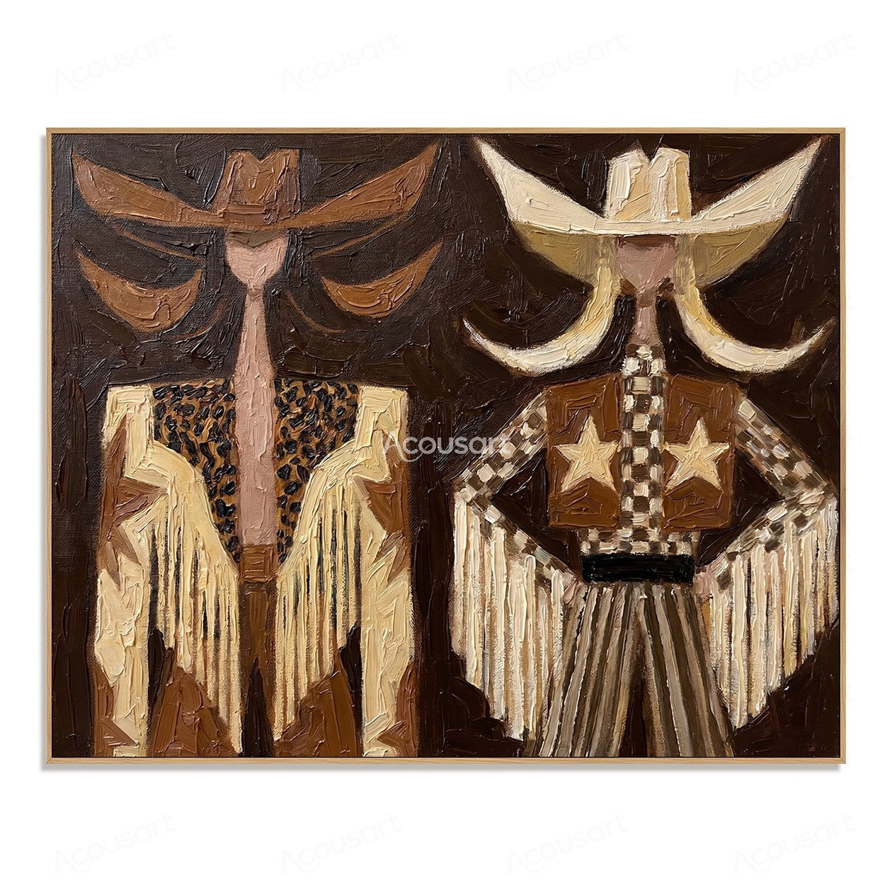 Textured cowboy duo wall art featuring Western hats, star details, and rustic Americana style