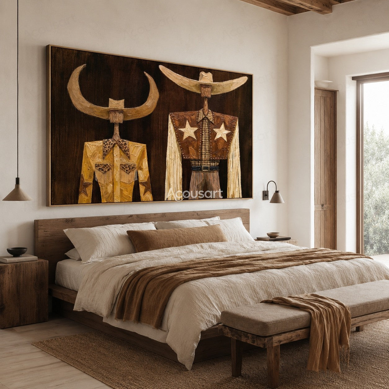 Textured Western cowboy duo wall art with cowboy hats, star details, and rustic Americana style