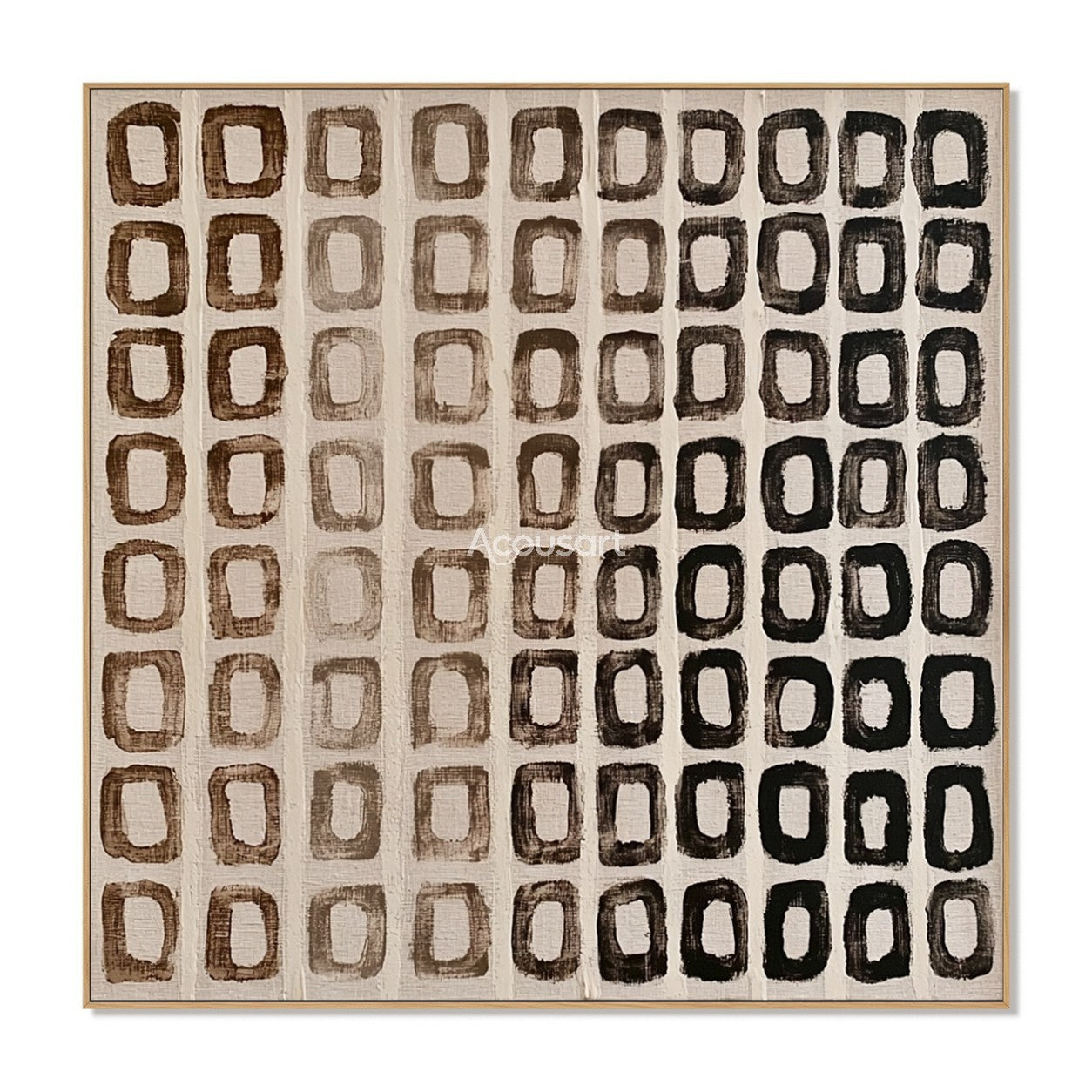 Neutral abstract wall art with hand-painted earth tone grid pattern in brown, taupe, and black