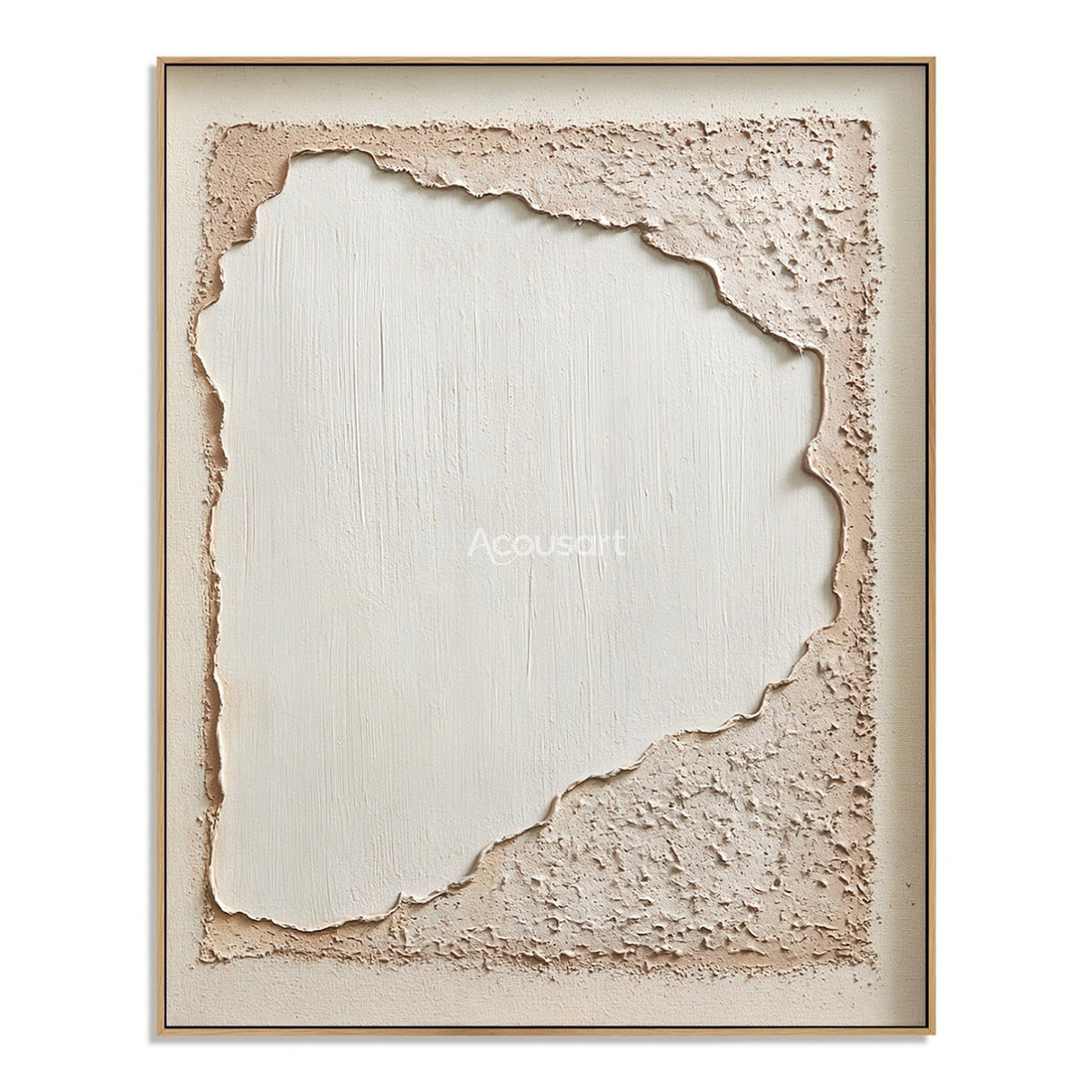 Neutral textured abstract wall art with ivory center and beige plaster border