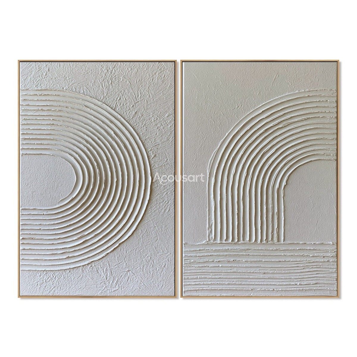 Neutral textured abstract wall art set with raised ivory arch lines and soft cream textured background